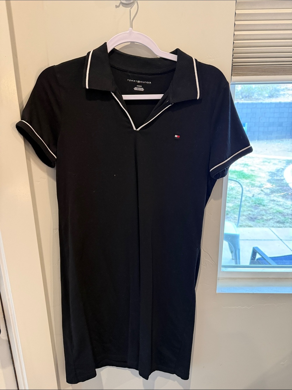 Tommy Hilfiger Menโs Black Polo with White Piping